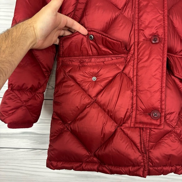 Abercrombie & Fitch Down-Filled Parka Jacket Size XS Raspberry Red Fur Hood - Picture 6 of 16